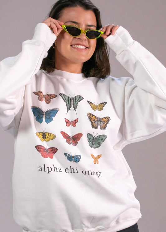 AOII White Butterfly Crewneck