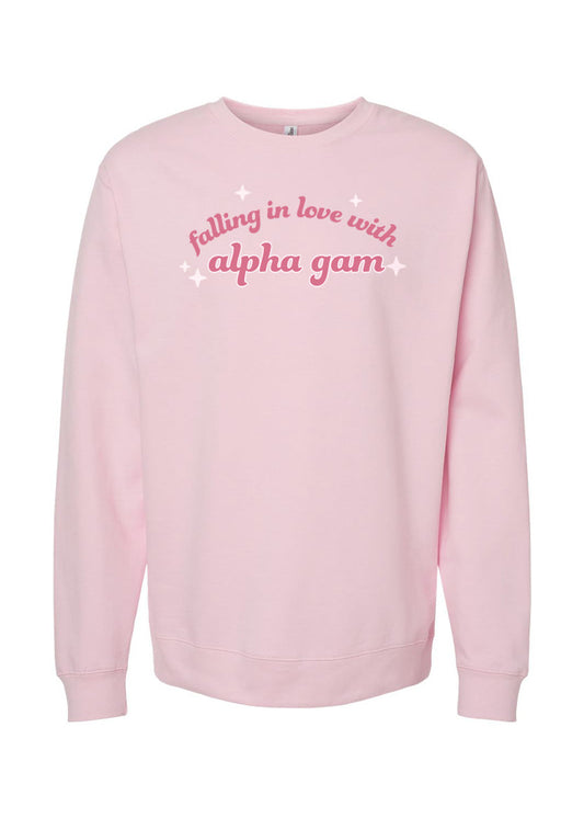 Alpha Gam Pink Falling in Love Midweight Crew