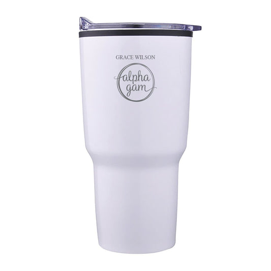 Alpha Gam Personalized 30oz White Tumbler | Alpha Gamma Delta | Drinkware > Travel mugs