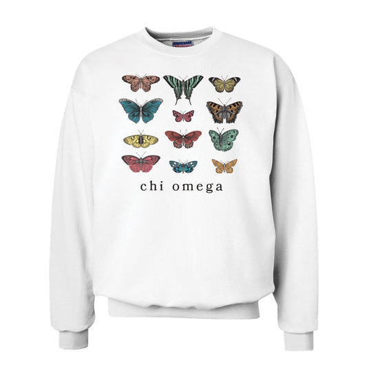 Chi Omega White Butterfly Crewneck