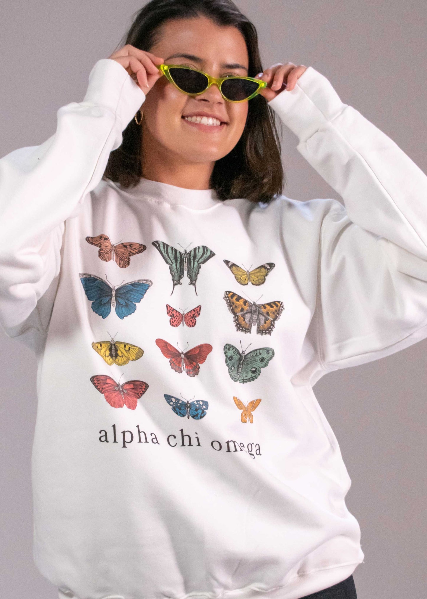 Alpha Chi White Butterfly Crewneck