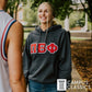 Tri Sigma Dark Heather Hoodie with Sewn On Letters | Sigma Sigma Sigma | Sweatshirts > Hooded sweatshirts