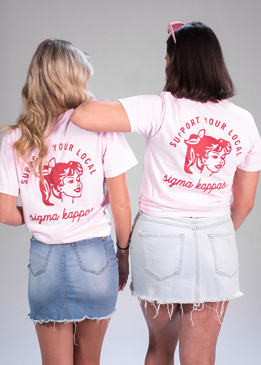 New! Tri Sigma Comfort Colors Support Your Local Sorority Tee | Sigma Sigma Sigma | Shirts > Short sleeve t-shirts