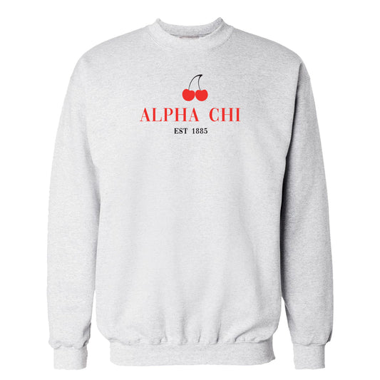 Alpha Chi Heather Grey Cherry Crewneck Sweatshirt