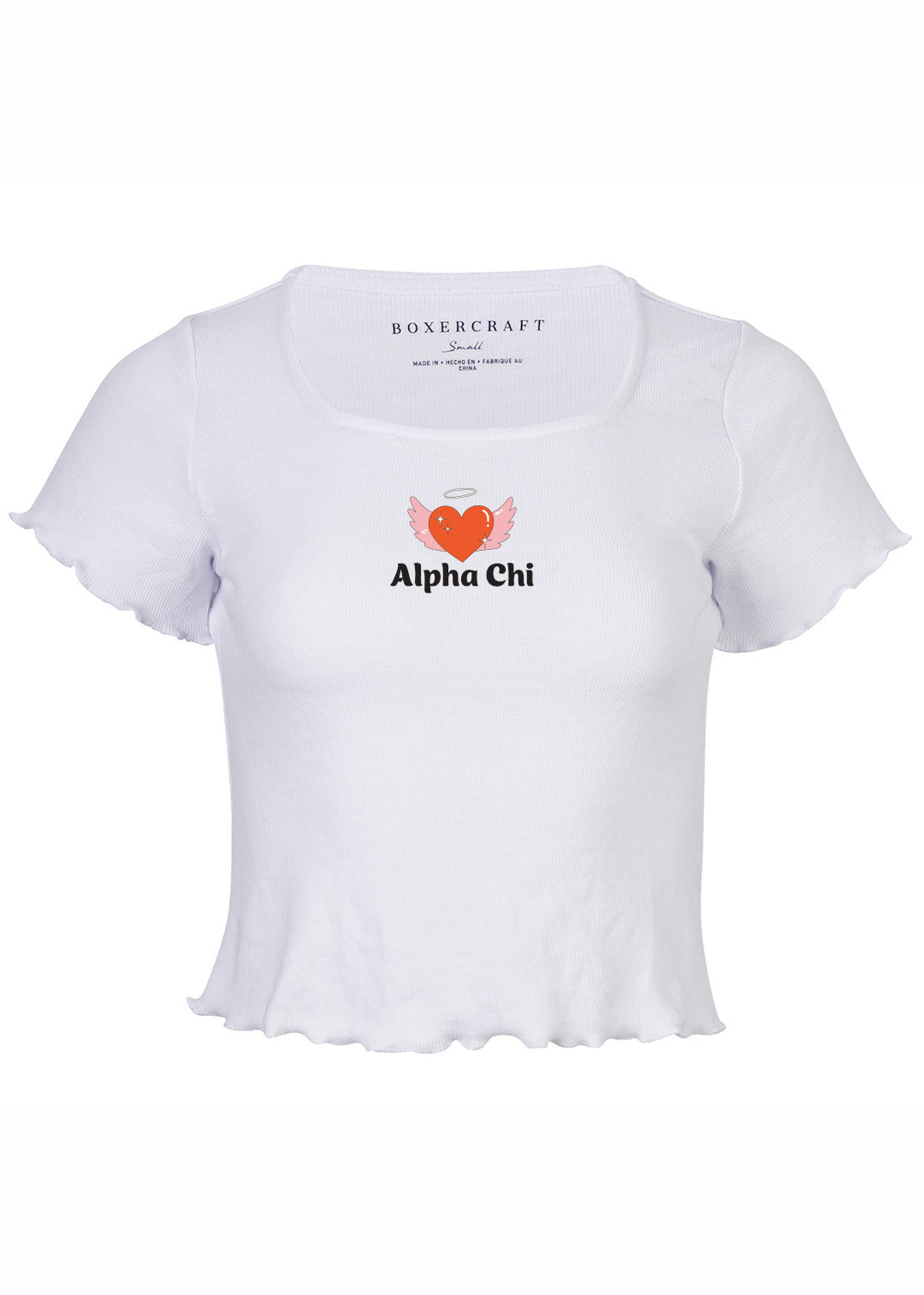 Alpha Chi White Y2K Baby Tee