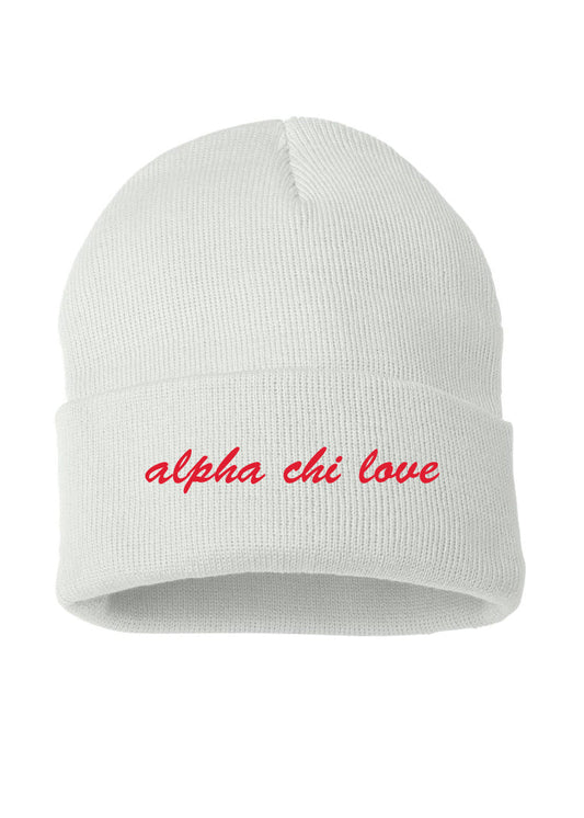 Alpha Chi Love White Beanie