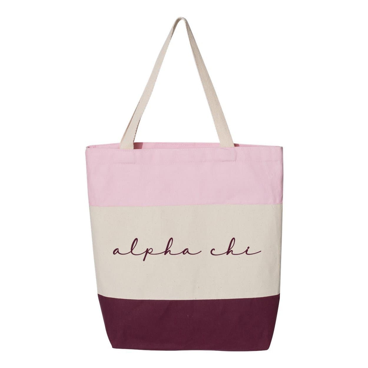 Alpha Chi Pink Striped Tote | Alpha Chi Omega | Bags > Tote bags