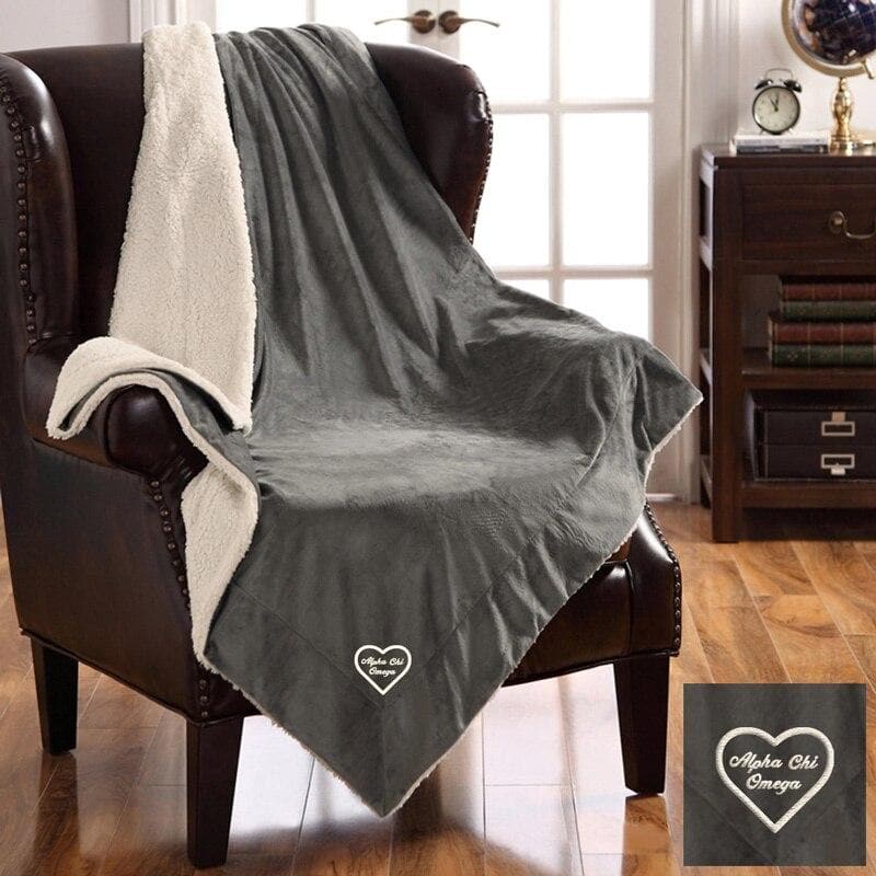 Alpha Chi Gray Plush Blanket | Alpha Chi Omega | Household items > Blankets