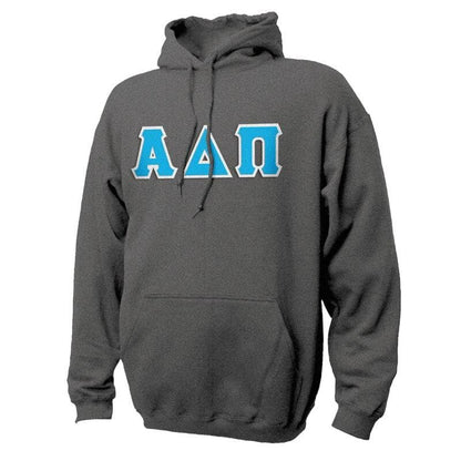 ADPi Dark Heather Hoodie with Sewn On Letters | Alpha Delta Pi | Sweatshirts > Hooded sweatshirts