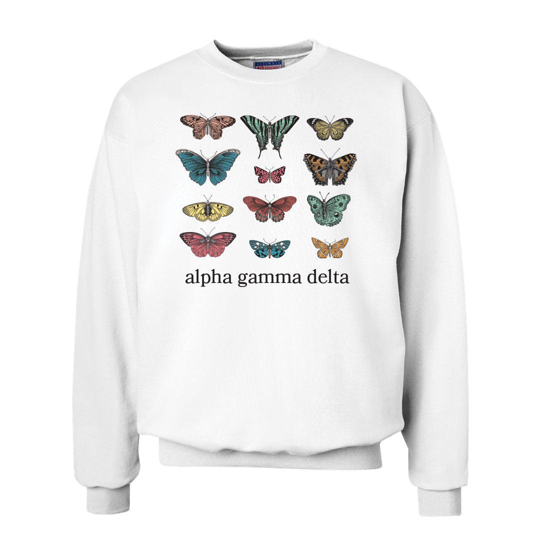 Alpha Gam White Butterfly Crewneck