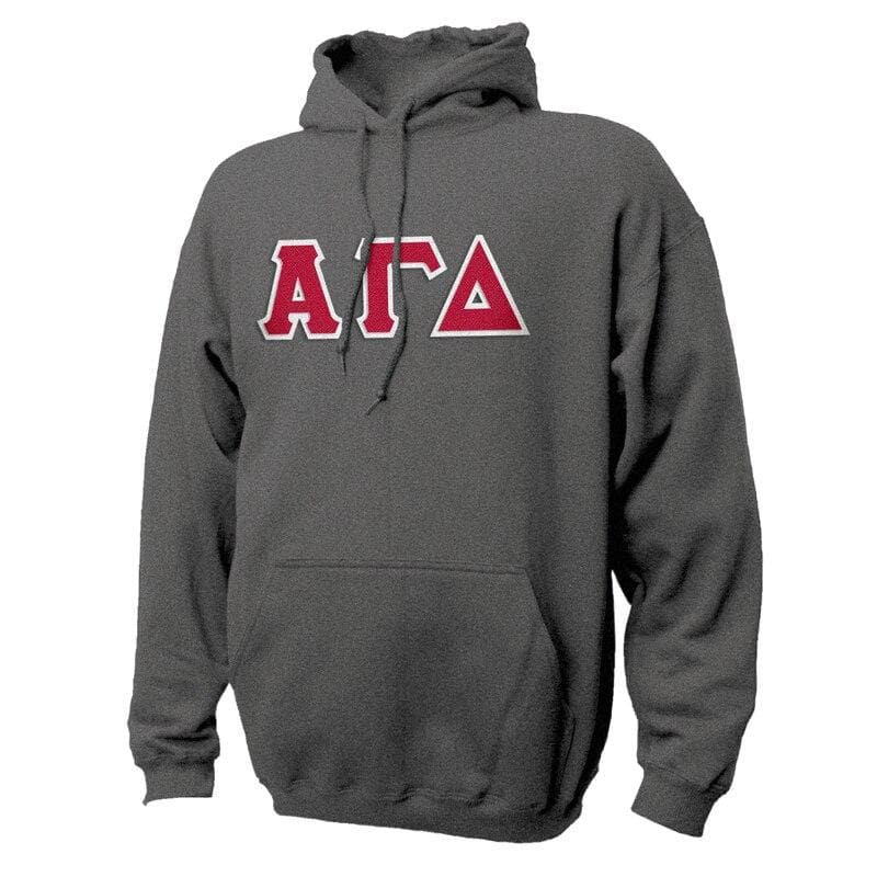 Alpha Gam Dark Heather Hoodie with Sewn On Letters | Alpha Gamma Delta | Sweatshirts > Hooded sweatshirts