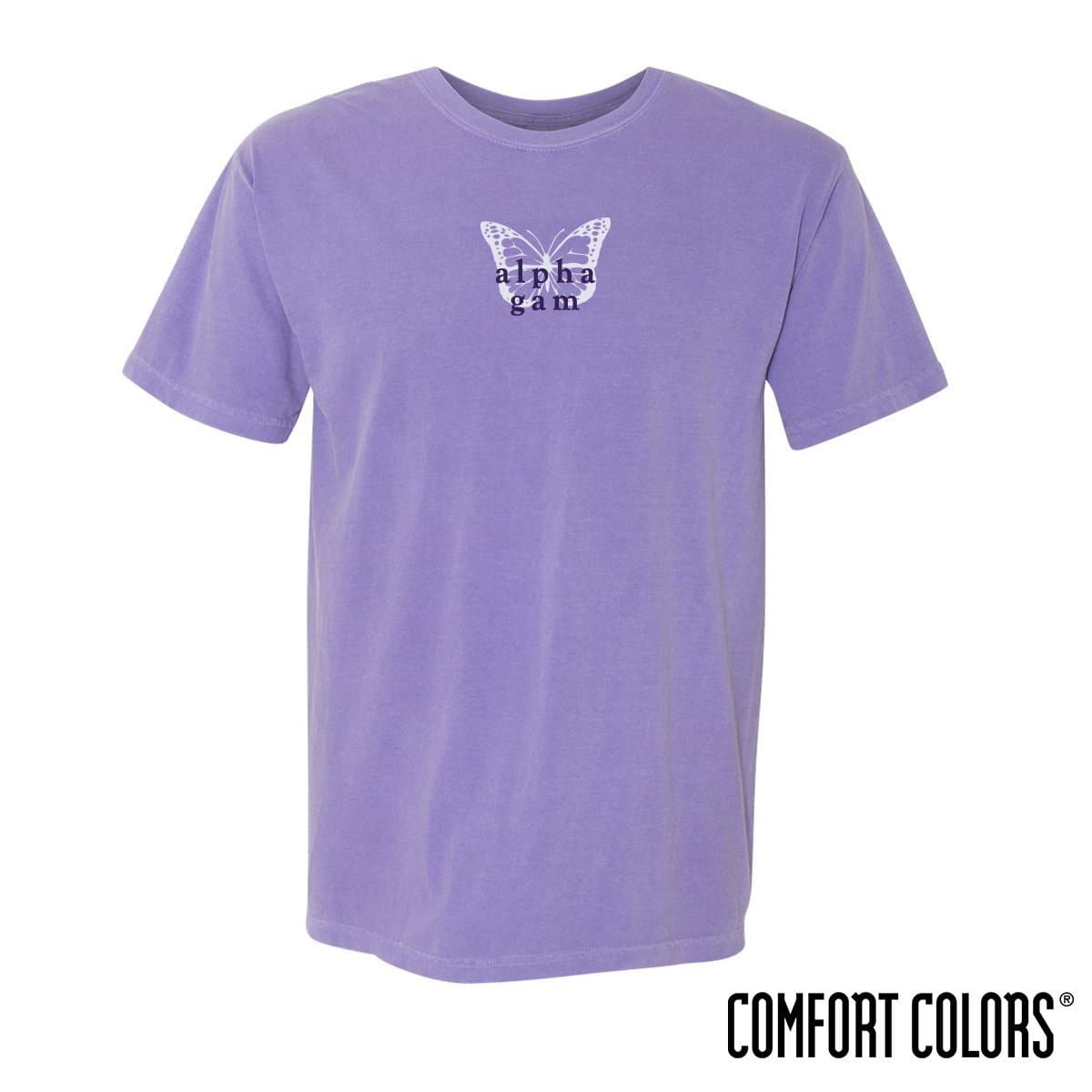 Alpha Gam Comfort Colors Purple Butterfly Tee | Alpha Gamma Delta | Shirts > Short sleeve t-shirts