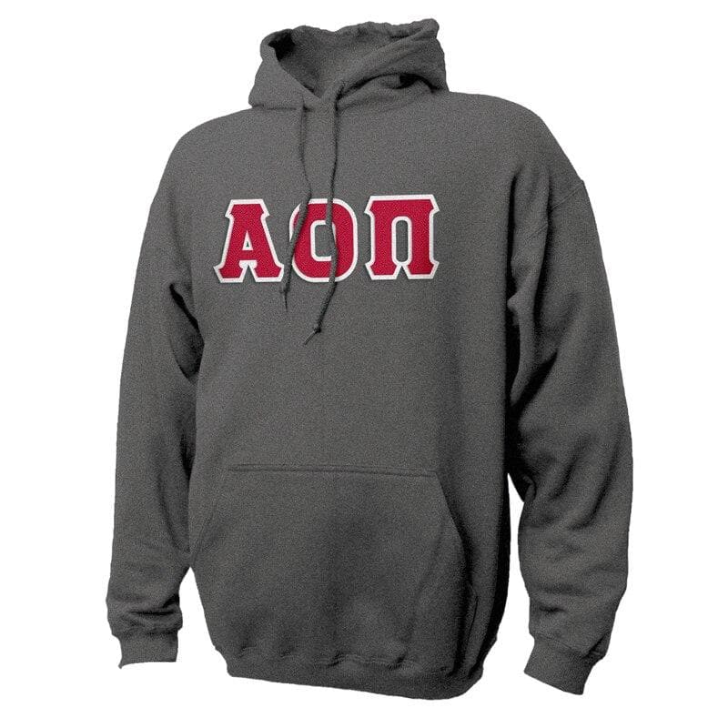 AOII Dark Heather Hoodie with Sewn On Letters | Alpha Omicron Pi | Sweatshirts > Hooded sweatshirts