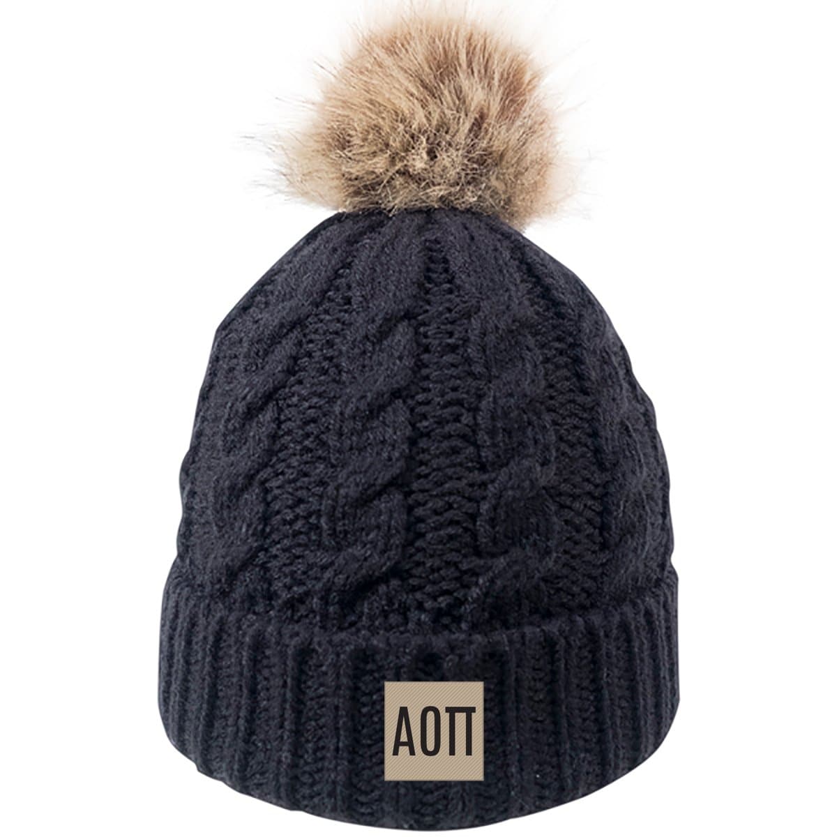 AOII Black Fur Pom Beanie | Alpha Omicron Pi | Headwear > Beanies