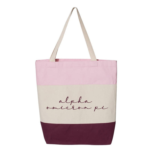 AOII Pink Striped Tote | Alpha Omicron Pi | Bags > Tote bags