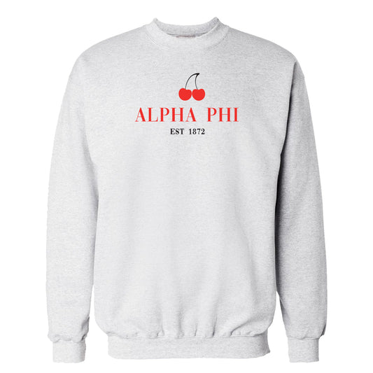 Alpha Phi Heather Grey Cherry Crewneck Sweatshirt