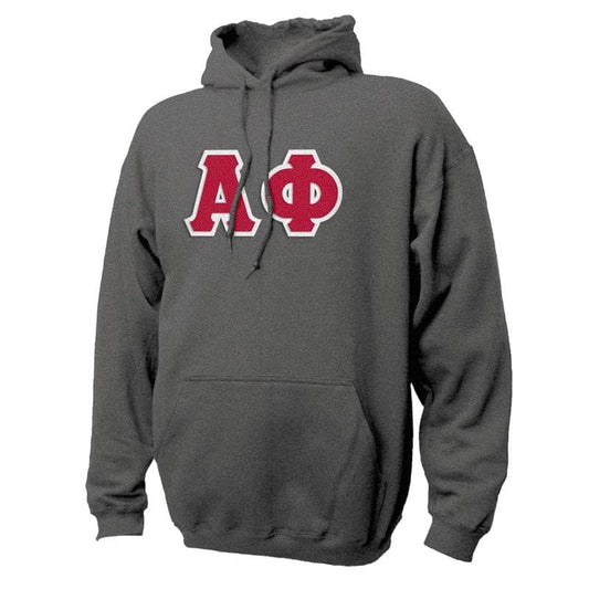 Alpha Phi Dark Heather Hoodie with Sewn On Letters | Alpha Phi | Sweatshirts > Hooded sweatshirts