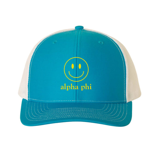 Alpha Phi Smiley Snapback Trucker Hat