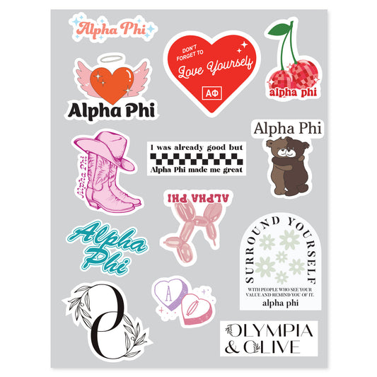 Alpha Phi Retro Sticker Sheet