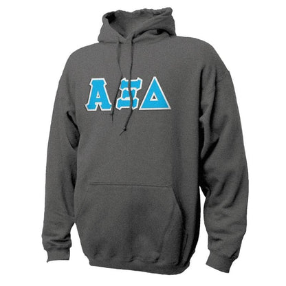 Alpha Xi Delta Dark Heather Hoodie with Sewn On Letters | Alpha Xi Delta | Sweatshirts > Hooded sweatshirts