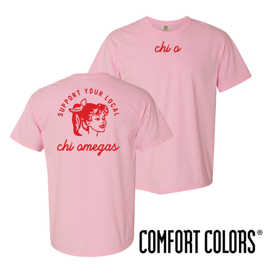 New! Chi Omega Comfort Colors Support Your Local Sorority Tee | Chi Omega | Shirts > Short sleeve t-shirts