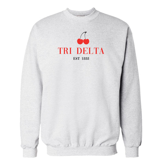 Tri Delta Heather Grey Cherry Crewneck Sweatshirt