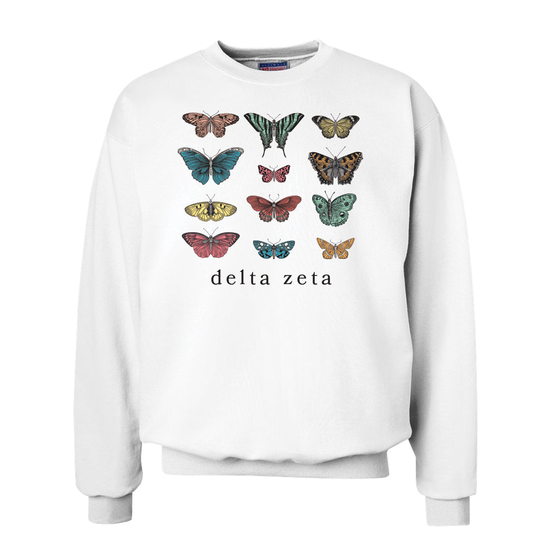 Delta Zeta White Butterfly Crewneck