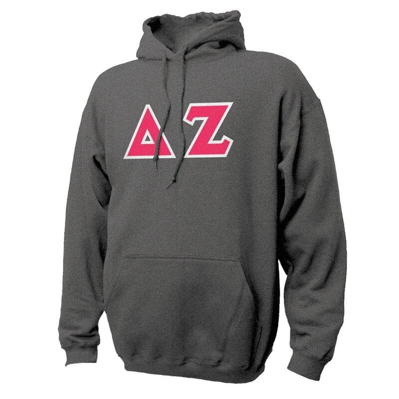 Delta Zeta Dark Heather Hoodie with Sewn On Letters | Delta Zeta | Sweatshirts > Hooded sweatshirts