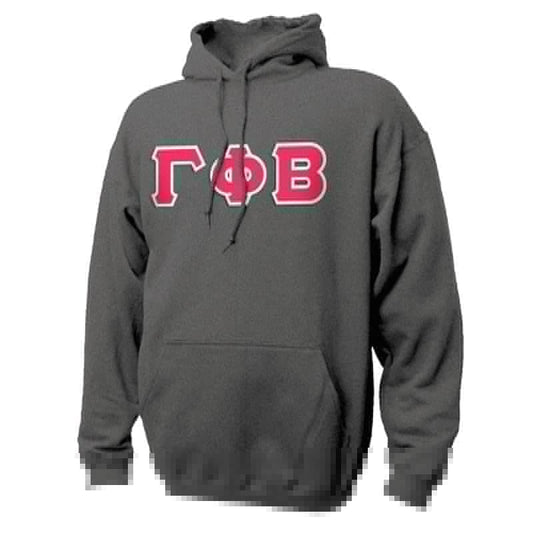 Gamma Phi Beta Dark Heather Hoodie with Sewn On Letters | Gamma Phi Beta | Sweatshirts > Hooded sweatshirts