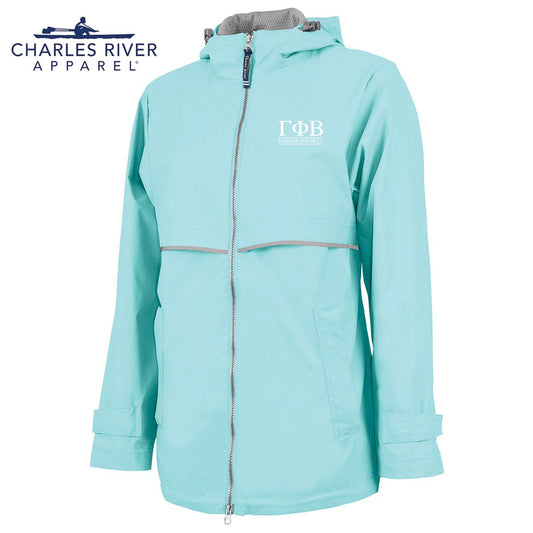 Gamma Phi Beta Charles River Aqua Rain Jacket | Gamma Phi Beta | Outerwear > Jackets