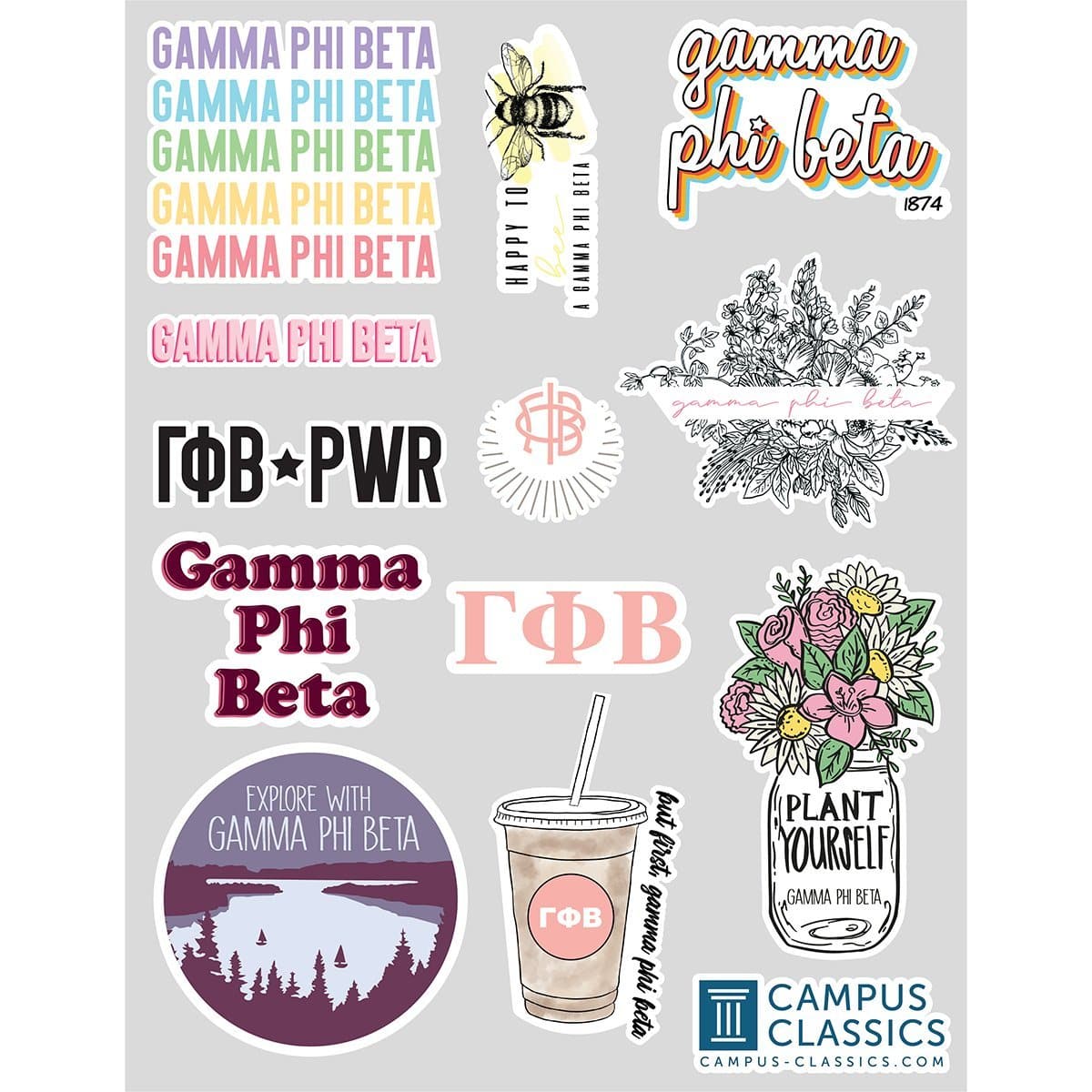Gamma Phi Beta Sticker Sheet | Gamma Phi Beta | Promotional > Stickers