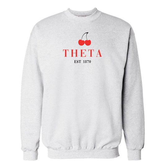 Theta Heather Grey Cherry Crewneck Sweatshirt