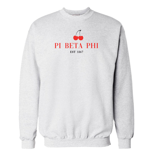 Pi Phi Heather Grey Cherry Crewneck Sweatshirt