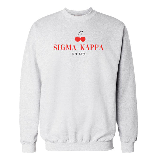 Sigma Kappa Heather Grey Cherry Crewneck Sweatshirt