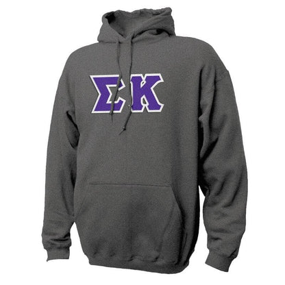 Sigma Kappa Dark Heather Hoodie with Sewn On Letters | Sigma Kappa | Sweatshirts > Hooded sweatshirts
