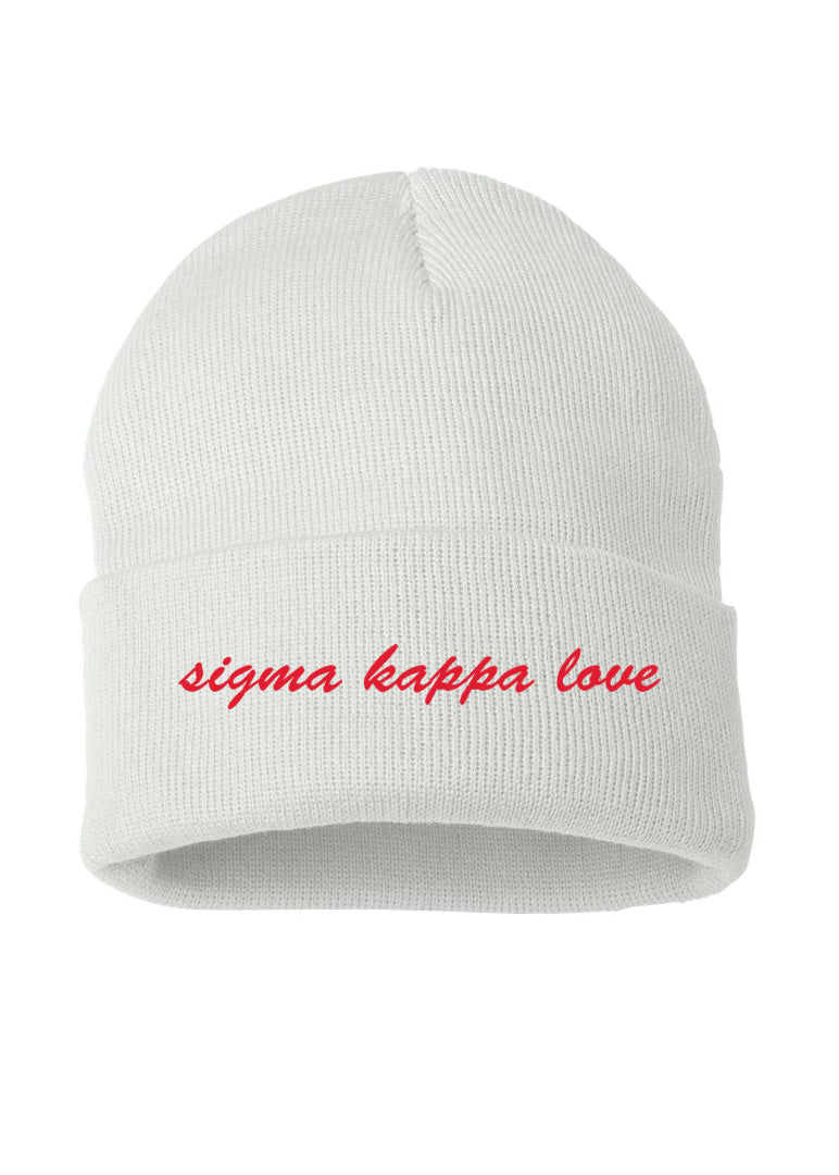 Sigma Kappa Love White Beanie