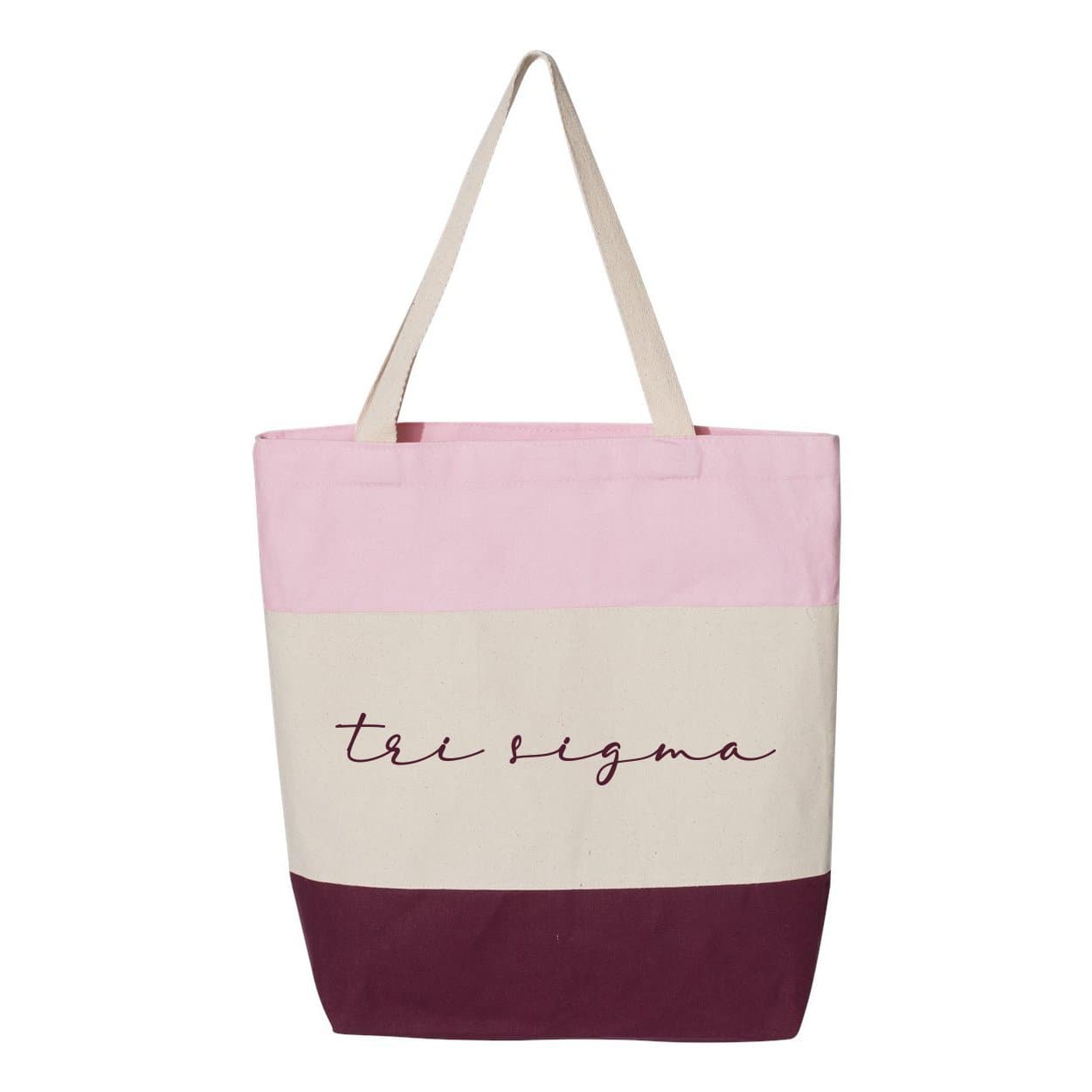 Tri Sigma Pink Striped Tote | Sigma Sigma Sigma | Bags > Tote bags