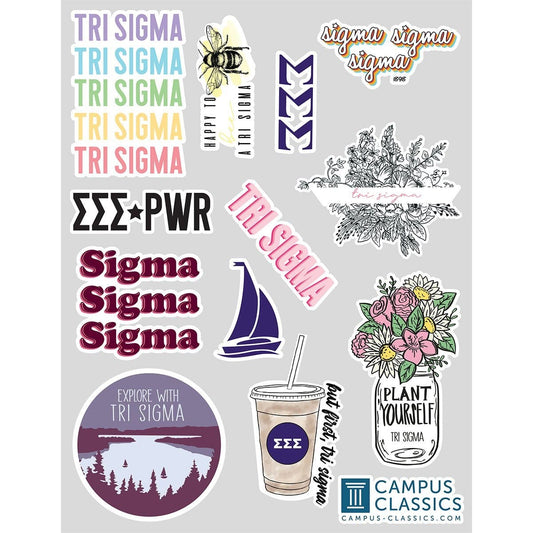 Tri Sigma Sticker Sheet | Sigma Sigma Sigma | Promotional > Stickers