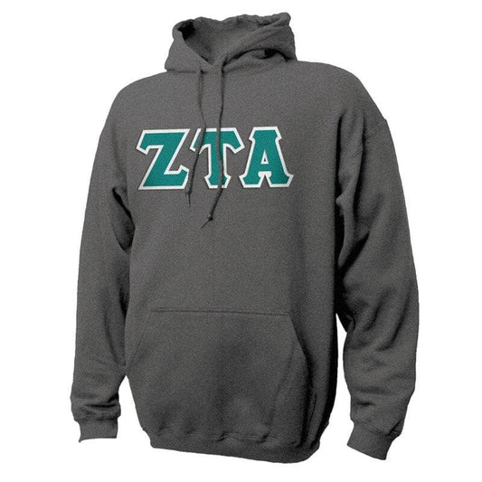 Zeta Dark Heather Hoodie with Sewn On Letters | Zeta Tau Alpha | Sweatshirts > Hooded sweatshirts