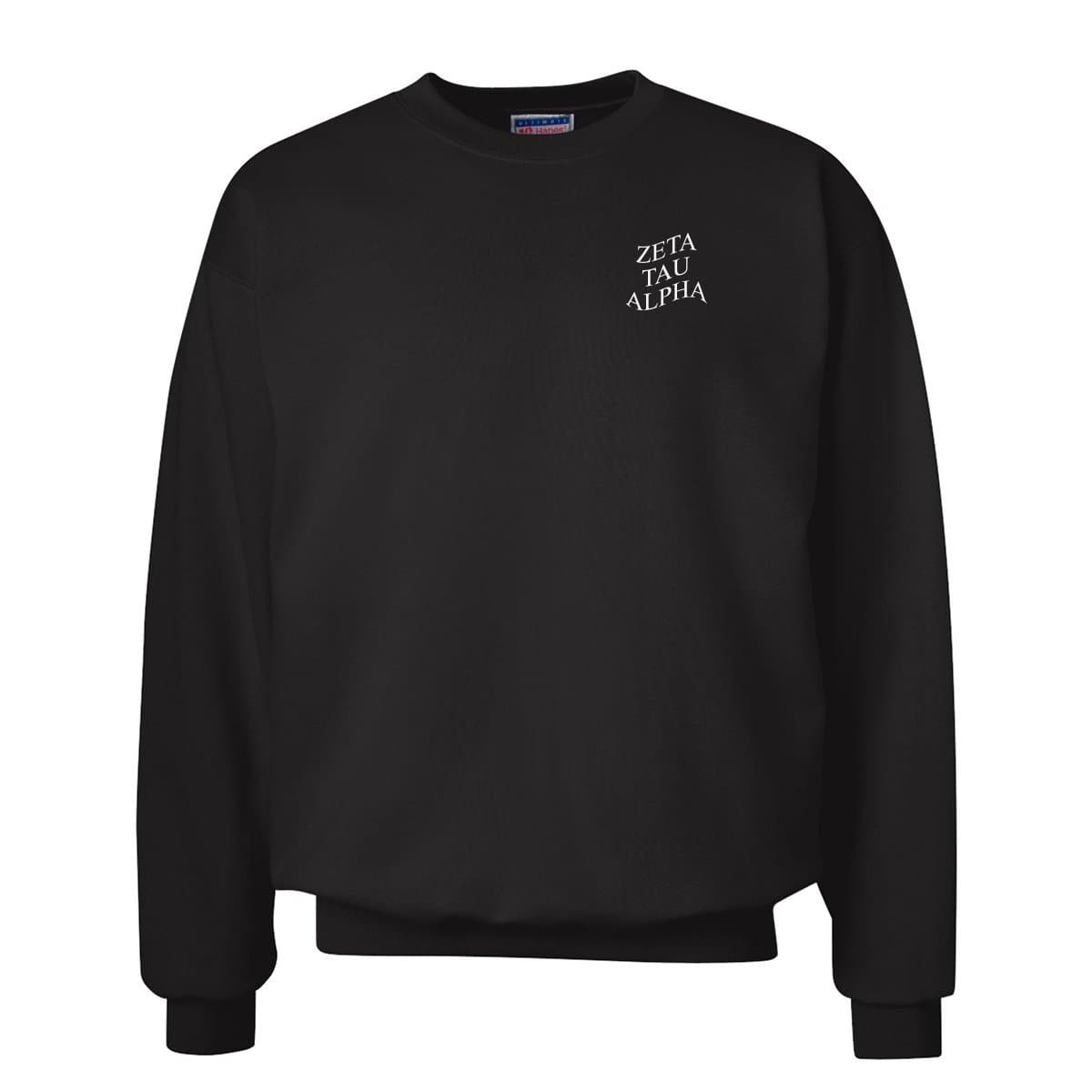 Zeta Black Warped Left Chest Crewneck | Zeta Tau Alpha | Sweatshirts > Crewneck sweatshirts