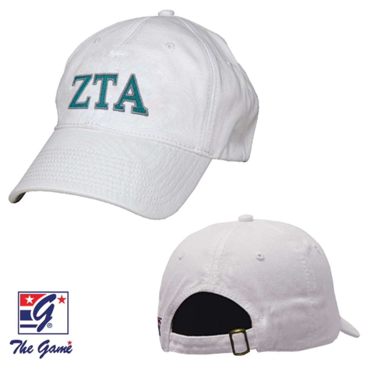 Zeta White Baseball Hat | Zeta Tau Alpha | Headwear > Billed hats