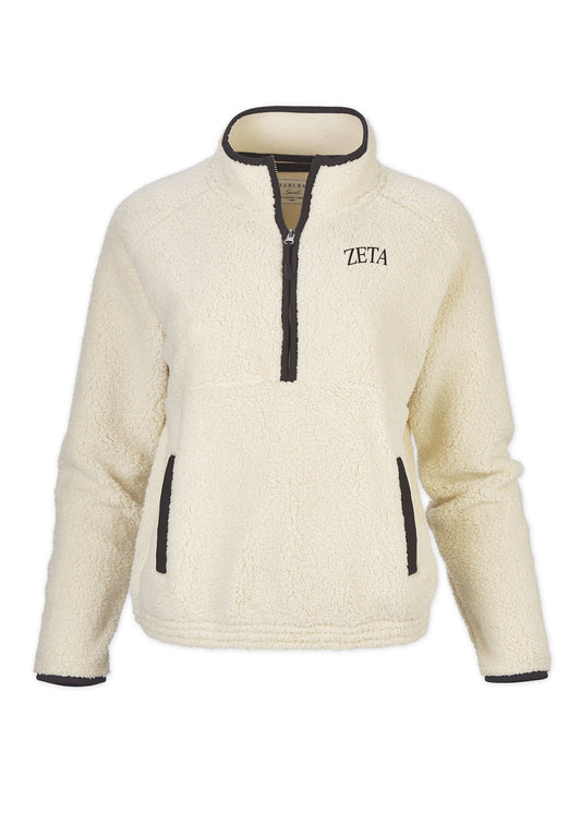 Zeta Embroidered Cream Fleece Half Zip